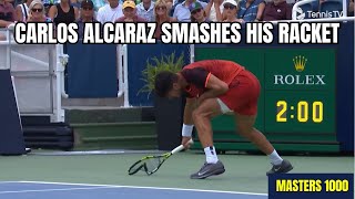 Carlos Alcaraz smashes his racket Is that a first Cincinnati 2024 [upl. by Nylecyoj]