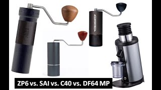 1ZPRESSO ZP6 vs SAI Millwright vs Comandante C40 MK4 vs DF64 MP Coffee Grinders [upl. by Leuamme]