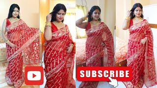 Diwali Special Red Jamdani Saree Shoot With Jewellery [upl. by Jaycee]