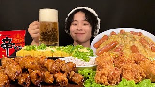 視聴者さんのリクエストで1日‼️ロゼ辛ラーメンと居酒屋メニュー【咀嚼音mukbangasmr】 [upl. by Nonahs]