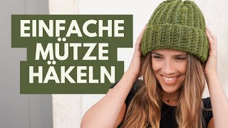 Mütze häkeln für Anfänger  Beanie im Patentmuster einfach gehäkelt [upl. by Anined]