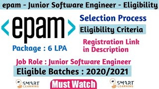 Epam Latest Exam Pattern For Junior Software Engineer  epam Selection Process 2021  Smart Learning [upl. by Natsirhc]