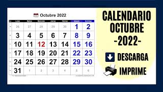 CALENDARIO OCTUBRE 2022  PARA IMPRIMIR Y DESCARGAR GRATIS [upl. by Aznofla534]