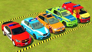 TRANSPORTING POLICE CARS FIRE DEPARTMENT amp AMBULANCE VEHICLE EMERGENCY WITH TRAILER TRUCKS Fs22 [upl. by Ddet]