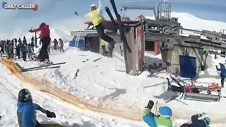 Skiers Go Flying In The Ski Lift Ride From Hell [upl. by Swaine243]