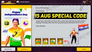 15 AUGUST SPECIAL REDEEM CODE 🤩🔥  FREE FIRE REDEEM CODE 15 AUGUST TODAY [upl. by Abram]