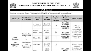 NADRA JOBS ANNOUNCED Junior Executive Positions Islamabad Karachi Hyderabad Sukkur amp Peshawar [upl. by Hibbs]