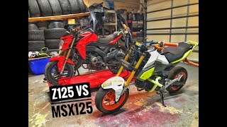 Kawasaki Z125 Pro vs Honda Grom MSX125 Review [upl. by Ketchum]