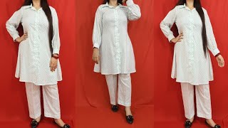 Trendy Cord Set Design Cutting Stitching In Hindi Front Open Cord Set Top Shirt Collar CordSet DIY [upl. by Afton]