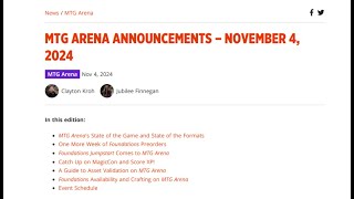 MTG Arena Announcements  November 4th 2024 [upl. by Jansen]