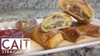 Philly Cheese Steak Eggrolls  Baked Not Fried  Game Day Favorite  Cait Straight Up [upl. by Slack]