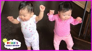 Twin Babies Walking for the First Time Family Fun Daily Vlog with Ryans Family Review [upl. by Bozovich]