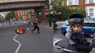 Suspected Moped Thief crashes into pizza delivery man CHASE London [upl. by Sokul]