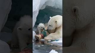 A little polar bear pleads with a sailor to rescue his injured mother trapped in a fishing net [upl. by Elaine51]