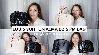 LOUIS VUITTON ALMA BB amp PM Bags  10 Year Review  What Fits  Do I Recommend  Watch Before You Buy [upl. by Mark]