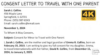 How To Write Consent Letter to Travel with One Parent with Sample and Explanation  WritingTutorials [upl. by Tloc162]