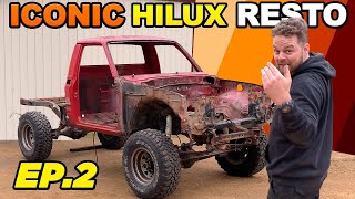 VINTAGE HILUX saved from JUNKYARD amp restored Jockos groundup rebuild of his Dream 4WD [upl. by Anihcak444]