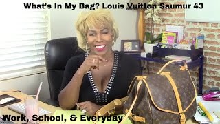 Whats In My Bag Louis Vuitton Saumur 43Work School amp Everyday [upl. by Berlin]