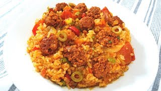 Arroz Amarillo con Chorizo y Verduras Receta fácil y rica Mis Recetas Deliciosas arrozconchorizo [upl. by Eneleoj]