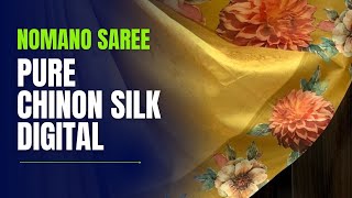 PURE CHINON SILK DIGITAL PRINT SAREE WITH GOLD RAINBOW CUTDANA BORDER [upl. by Aivyls701]