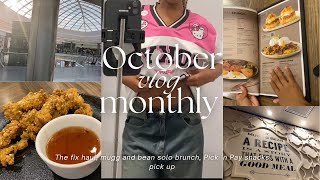 OCTOBER MONTHLY VLOG Instore the fix haul Mugg and bean solo brunch Pick ‘n Pay snacks [upl. by Calloway]