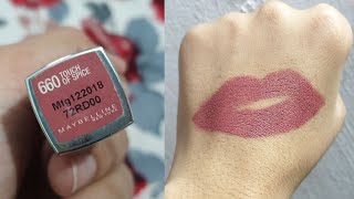 Maybelline Touch of Spice lipstickSwatchReviewGlam Diva [upl. by Eurd]