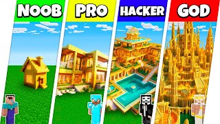 Minecraft Battle NOOB vs PRO vs HACKER vs GOD GOLD BLOCK HOUSE BASE BUILD CHALLENGE  Animation [upl. by Leler677]