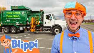 Blippi Recycles with Garbage Trucks  Blippi  Cars Trucks amp Vehicles Cartoon  Moonbug Kids [upl. by Nnairret]