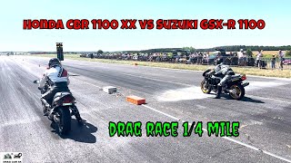 Honda CBR 1100 XX vs Suzuki GSXR 1000 drag race 14 mile 🚦🚗  4K UHD [upl. by Chloette]