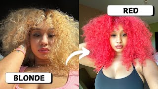 VLOGTOBER 21  Dying My Curly Blonde Hair Red  Temporary Hair Dye Transformation [upl. by Jayne]