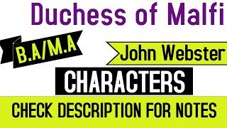 Duchess of Malfi by John Webster Characters Hindi Explanation [upl. by Annaesor]