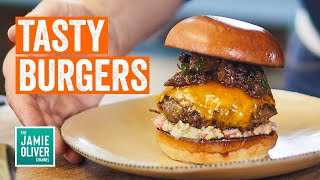 Tasty Homemade Burgers  Jamie Oliver Recipes [upl. by Oni]