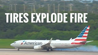 AA 590 Tire Explodes On Takeoff Catches Fire Tampa International Airport [upl. by Pawsner394]