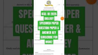 ICSE 10 Biology Specimen Paper 2025 Answer Key icse icse2025 icsebiology10 icsebiology [upl. by Wilhide]