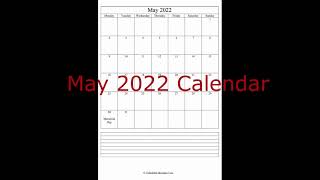 May 2022 Printable Calendar with holidays [upl. by Nosnibor]