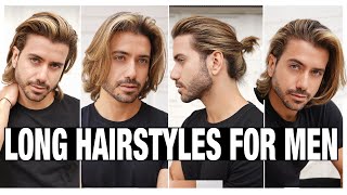 4 LONG HAIRSTYLES FOR MEN  Mens Hair Tutorial [upl. by Allen659]