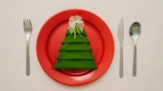 🎄 Christmas Tree Napkin Folding Tutorial  HOW TO  Handimania DIY [upl. by Terrena]