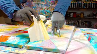 ABSTRACT ART PAINTING Demo With Acrylic Paint and Masking tape  Comissor [upl. by Tipton]