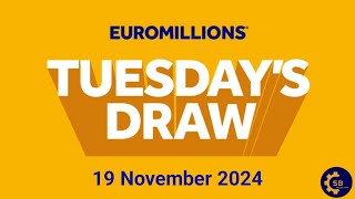 euromillions Draw Live Tonight  euromillions Draw Live Results for tuesday 19 November 2024 [upl. by Ahsein]