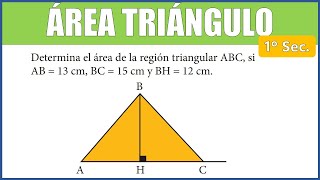 ÁREA de un TRIÁNGULO  Determina el área de la región triangular ABC si AB13 cm BC15 cm y BH12 [upl. by Jarib]