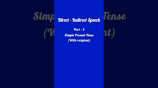 Direct to Indirect Speech  Part 2  Simple present tense  With recipient  Grammar [upl. by Winter]