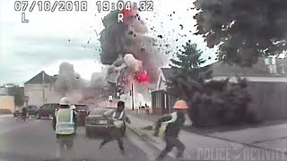 Police Dashcam Captures Massive Gas Explosion in Wisconsin [upl. by Ajed]