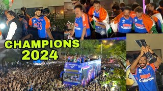 TEAM INDIAN T20 WORLD CUP VICTORY PARADE IN MUMBAI  Marine Drive 2024  Virat KoliRohit sarma [upl. by Christiansen136]