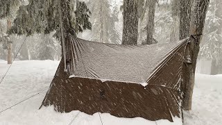 Winter Hot Tent Hammock Camping  Wood Stove Chicken Pesto Alfredo [upl. by Larkin]