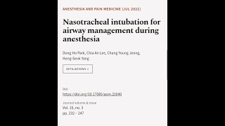 Nasotracheal intubation for airway management during anesthesia  RTCLTV [upl. by Mojgan]