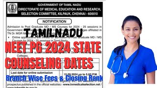 NEET PG 2024 Tamil Nadu State Schedule II MDMS 2023 Allotment II Tuition Fees II [upl. by Lathrop]