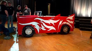 Students create Greased Lightning car for musical [upl. by Aiderfla]