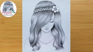 A girl with beautiful hair Pencil Sketch drawing  How to draw a girl [upl. by Cherida79]