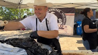 Probando las famosas carnitas carmelo de quiroga michoacán en bakersfieldca [upl. by Eimot]