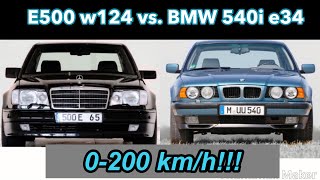 W124 E500 vs BMW 540i e34 0200 kmh accelerating [upl. by Gemmell]